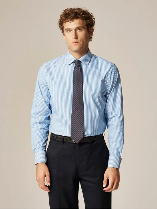 J. CREW Bowery performance stretch Jim stripe blue dress shirt Size L $98 CA351 - Picture 1 of 8